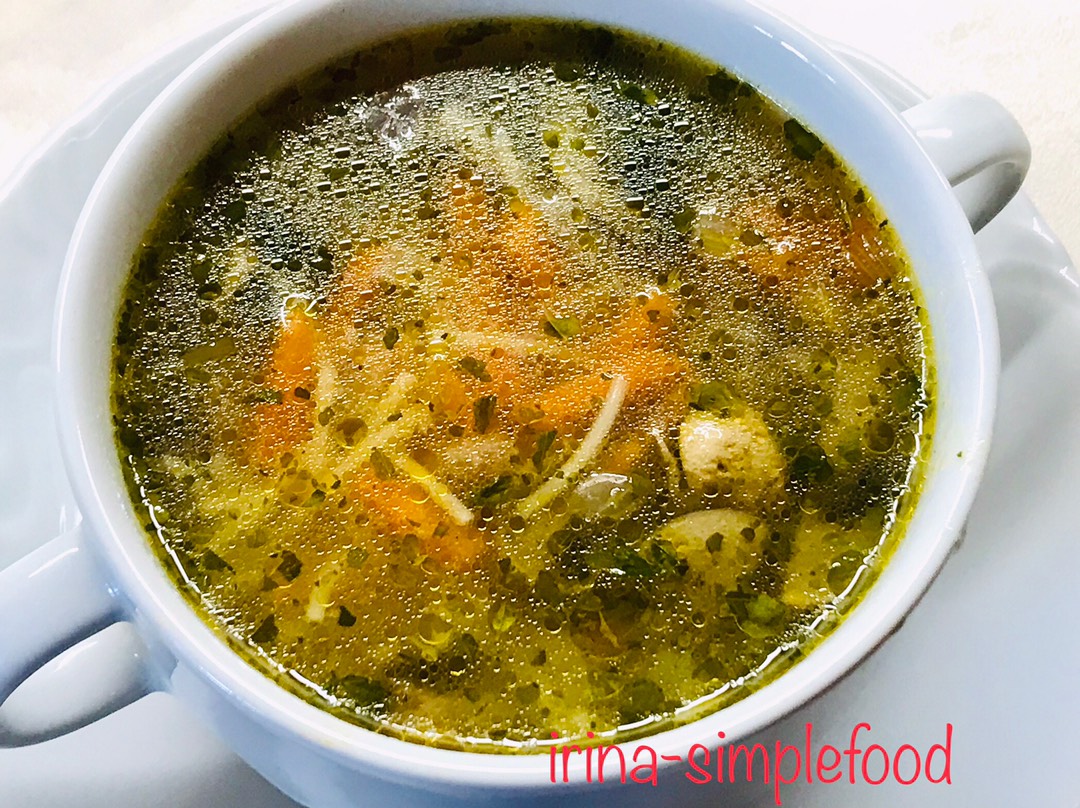 Постный, грибной суп с вермишелью