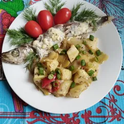 Путассу в духовке с овощами