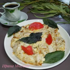 Омлет с шашлыком, помидорами и лавашом