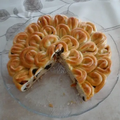 Пирог Хризантема из заварного дрожжевого теста