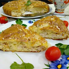 Быстрый заливной пирог с курицей и картофелем