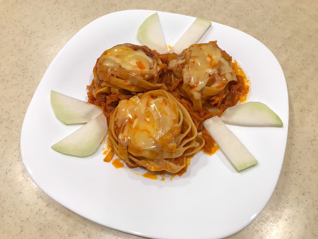 Гнёзда из макарон под сыром