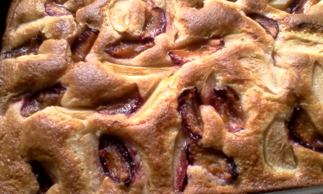 Шарлотка с грушами и сливой