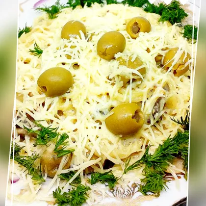 Спагетти с грибами, оливками и французской горчицей