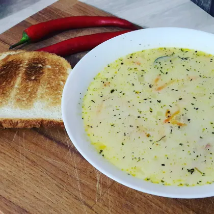 Сырный суп с беконом, рисом и кукурузой😋