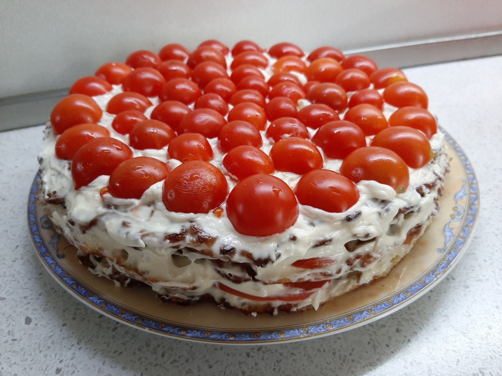 Как приготовить Кабачковый торт с помидорами и чесноком просто рецепт пошаговый