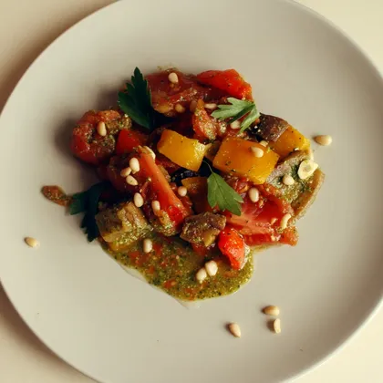 Салат из запеченных овощей с соусом песто 🍆 #кулинарныймарафон