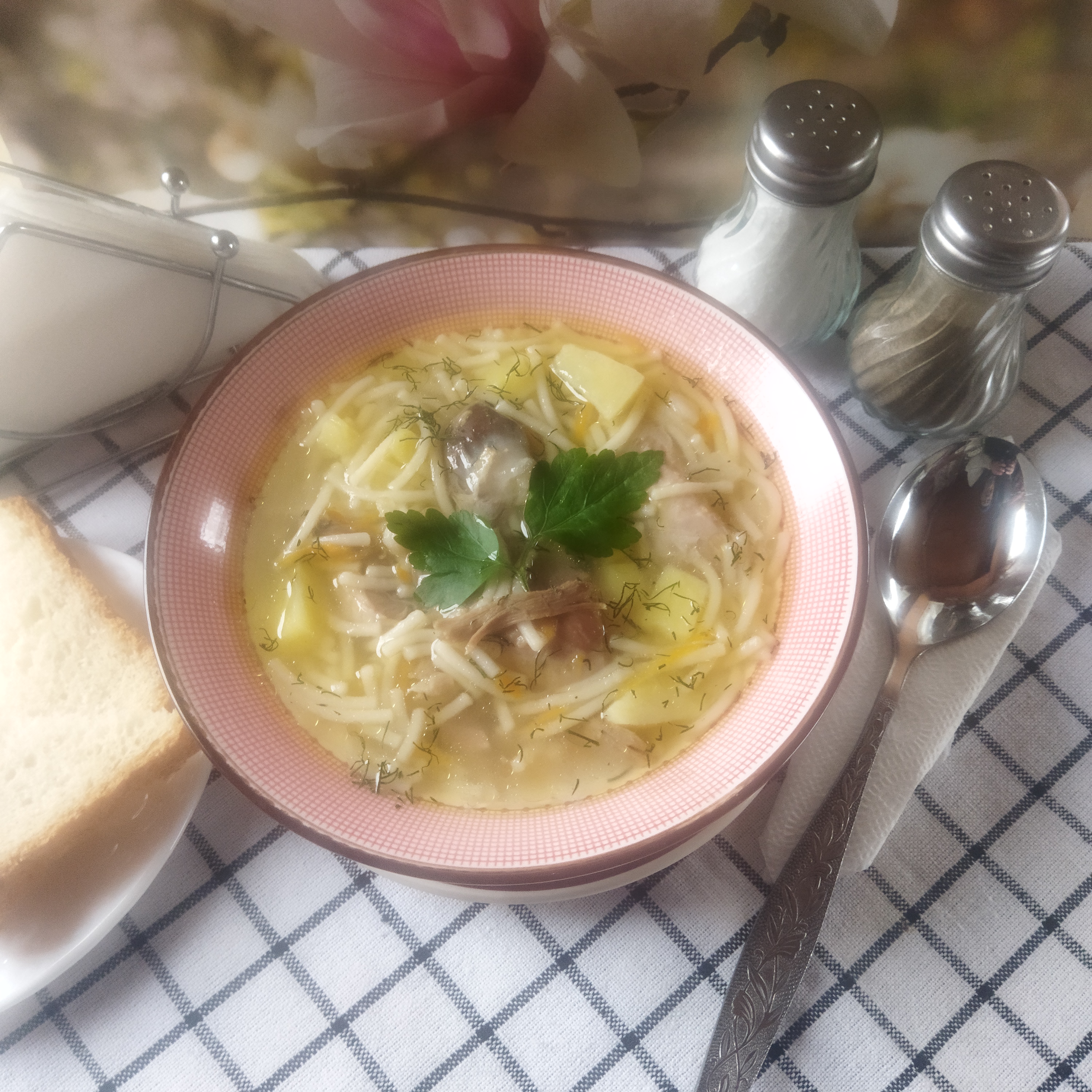 Суп-лапша с домашней курицей