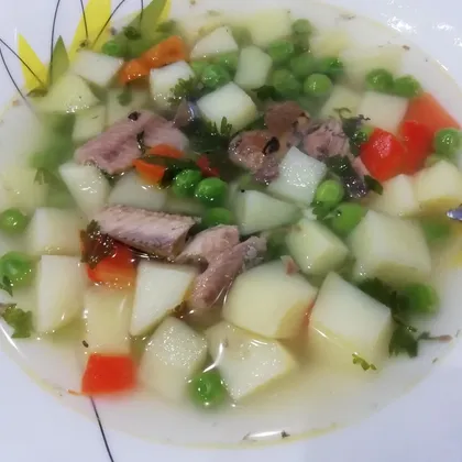 Суп с овощами из консервированной сайры