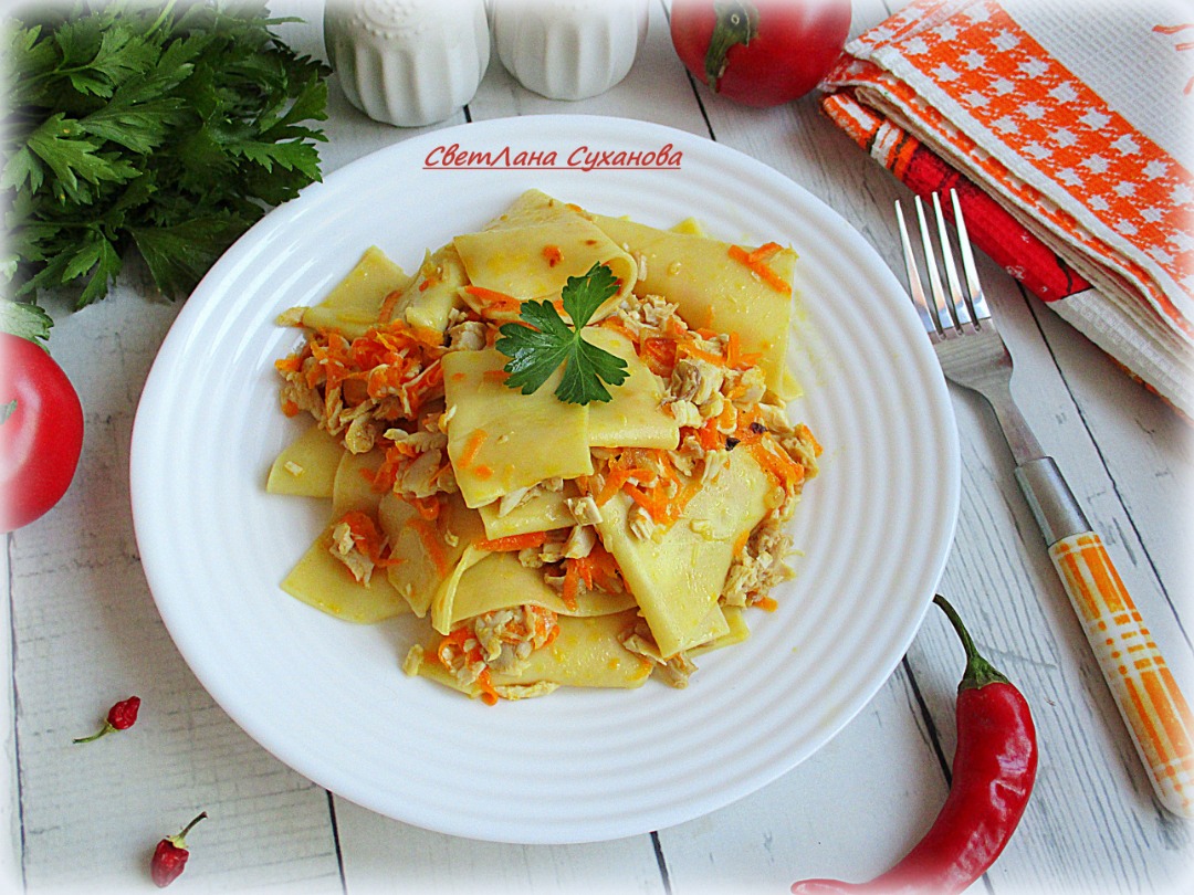 Домашняя лапша с курицей "Тётушкин рецепт"