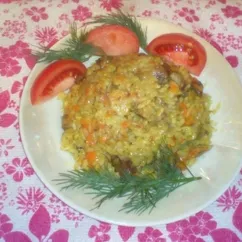 Куриные сердечки с рисом и грибами