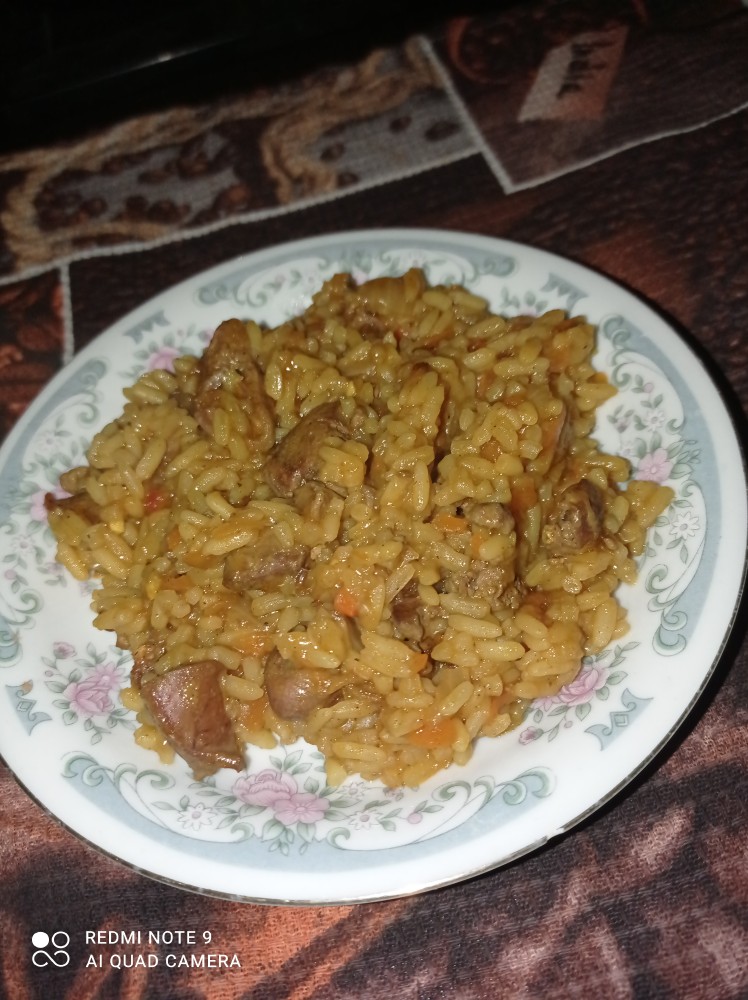 Плов с куриными сердечками