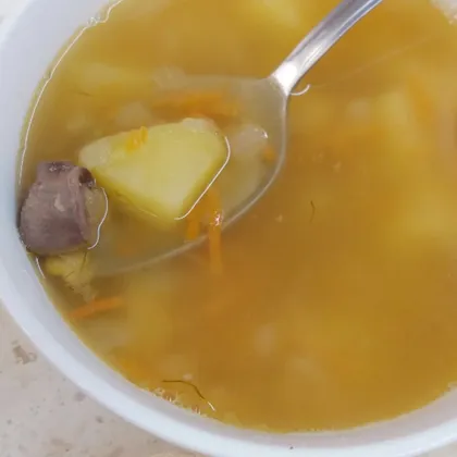 Гороховый суп с куриными сердцами и филе