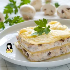 Лазанья с курицей и грибами