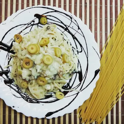 Спагетти с курицей и грибами под сливочным соусом 🍝