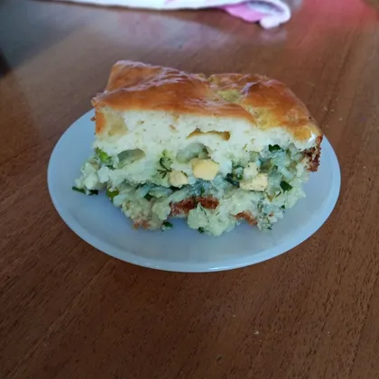Заливной пирог с рисом, яйцом и зеленью