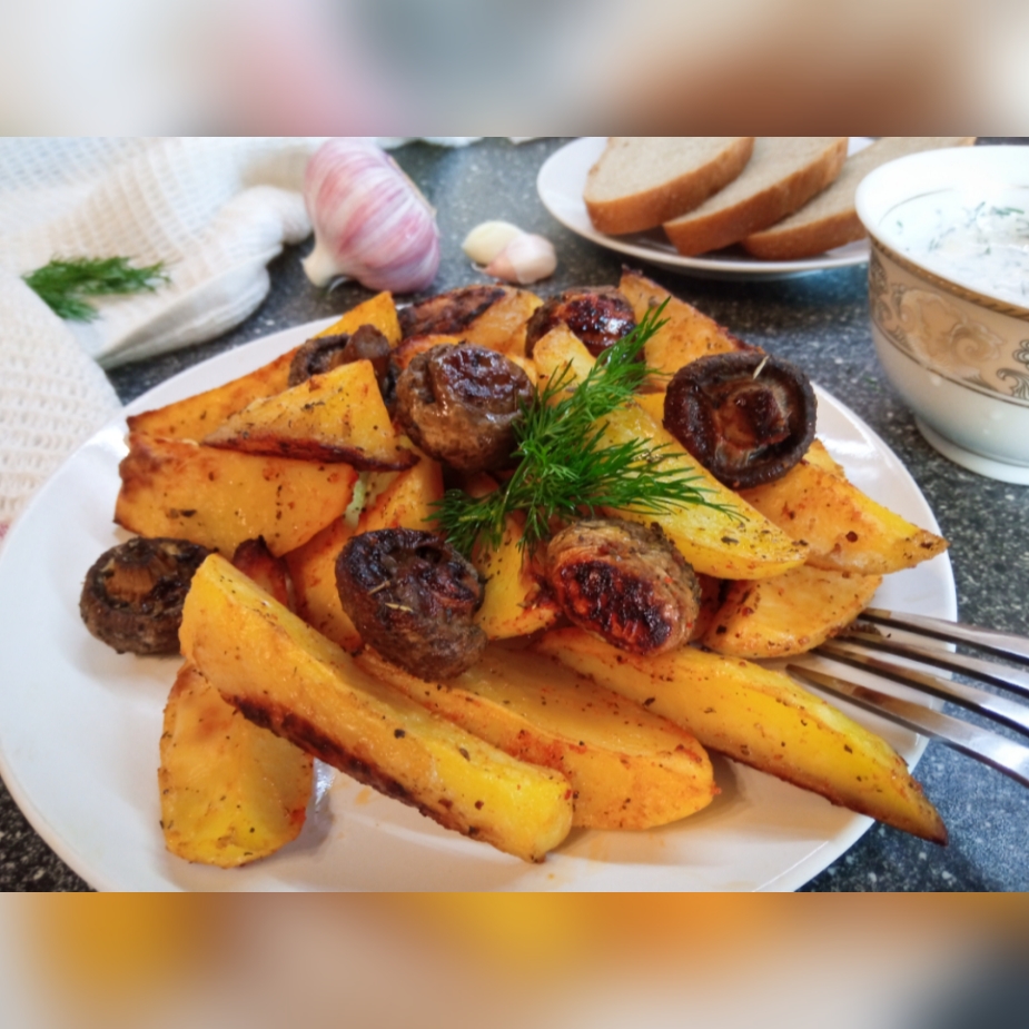 Запеченная картошка с сыром и грибами в духовке простой рецепт с фото пошагово