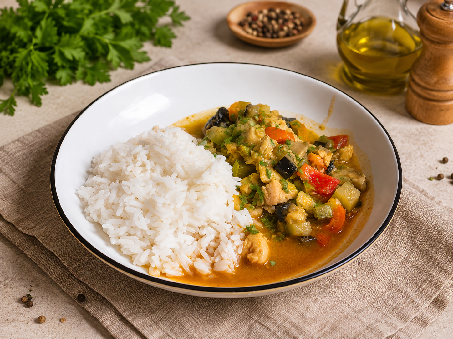 Карри с минтаем и овощами