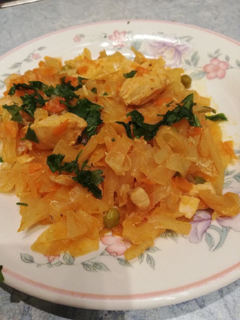Тушёные овощи с куриным филе