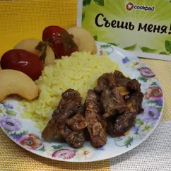 Свинина с луком и чесноком и рис - карри😋