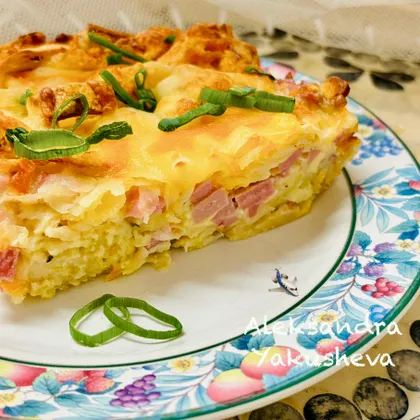 Ленивый пирог из лаваша, с колбасой и сыром