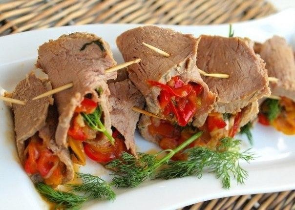 Рулеты из говядины с маринованным перцем 171 ккал на 100 гр