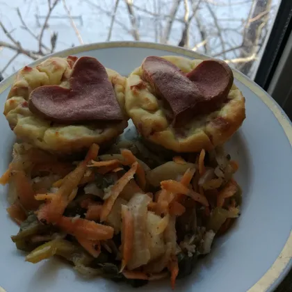 Картофельное суфле с колбасой