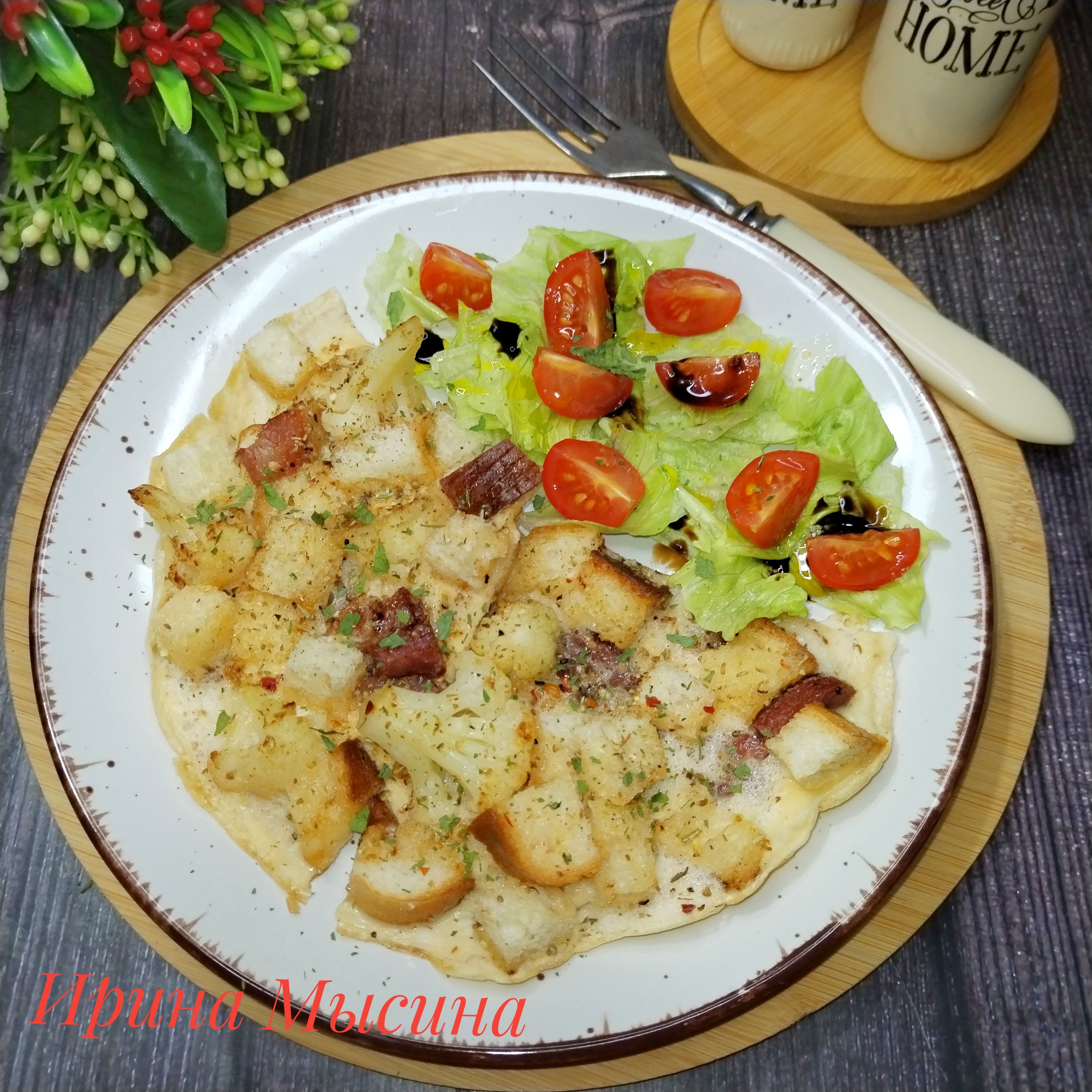 Омлет с сухариками и цветной капустой 