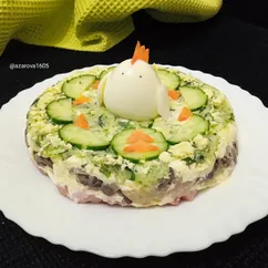 Салат Курочка ряба с копченой курицей