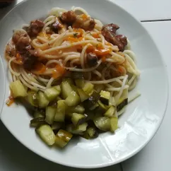 Макароны с мясом по больничному