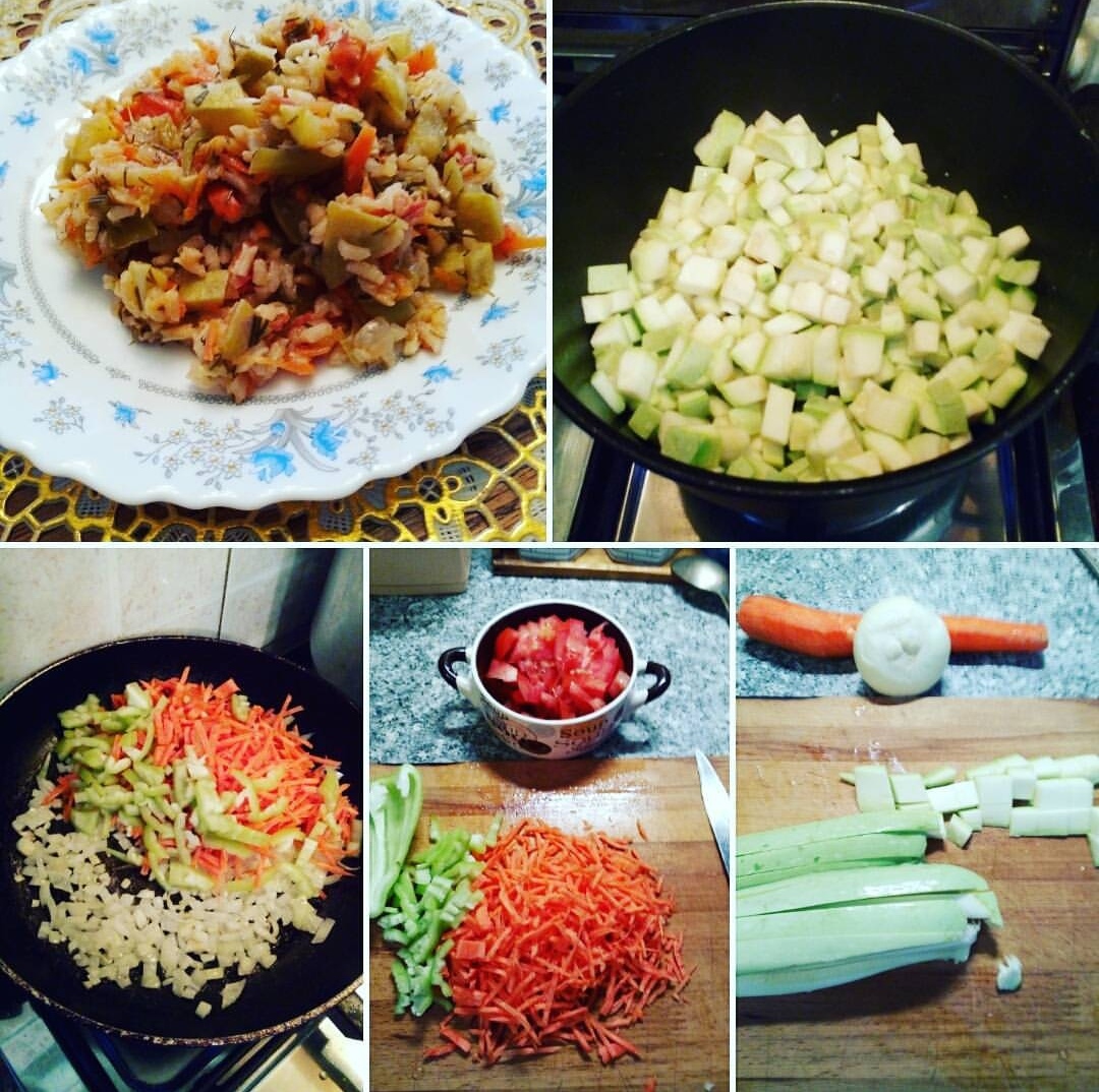 Кабачки с овощами и рисом