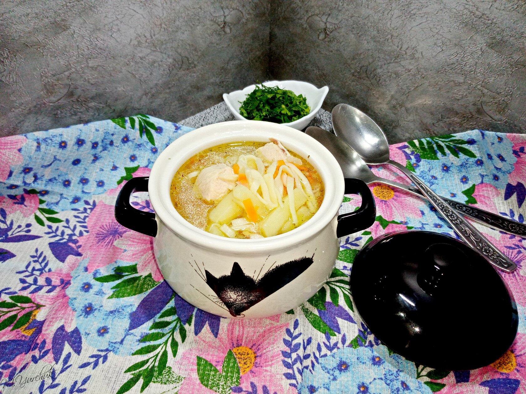 Куриный суп с домашней лапшой и картошкой