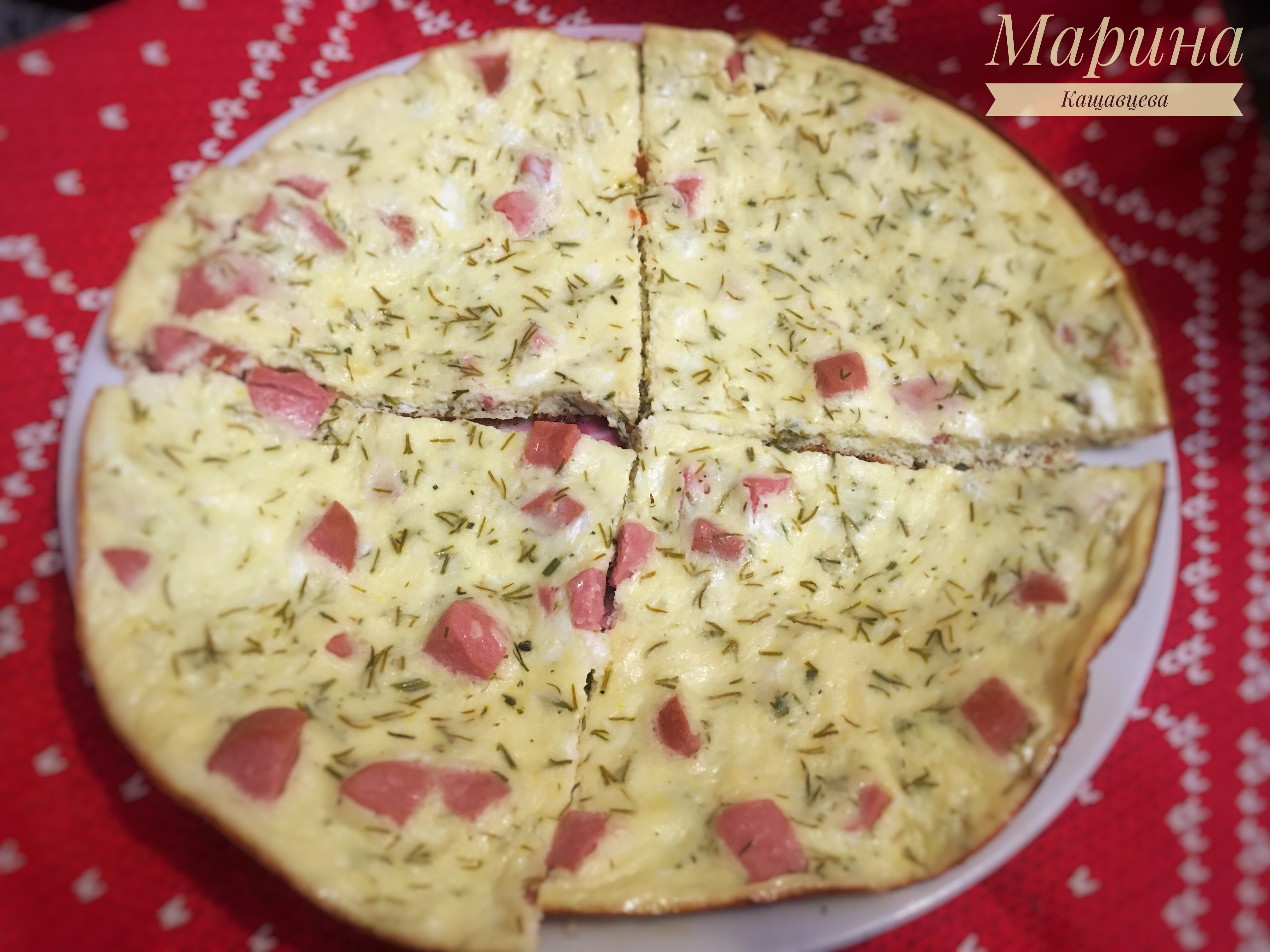 Омлет на кефире с сосиской и зеленью 