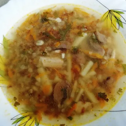 Суп с грибами и гречкой на курином бульоне