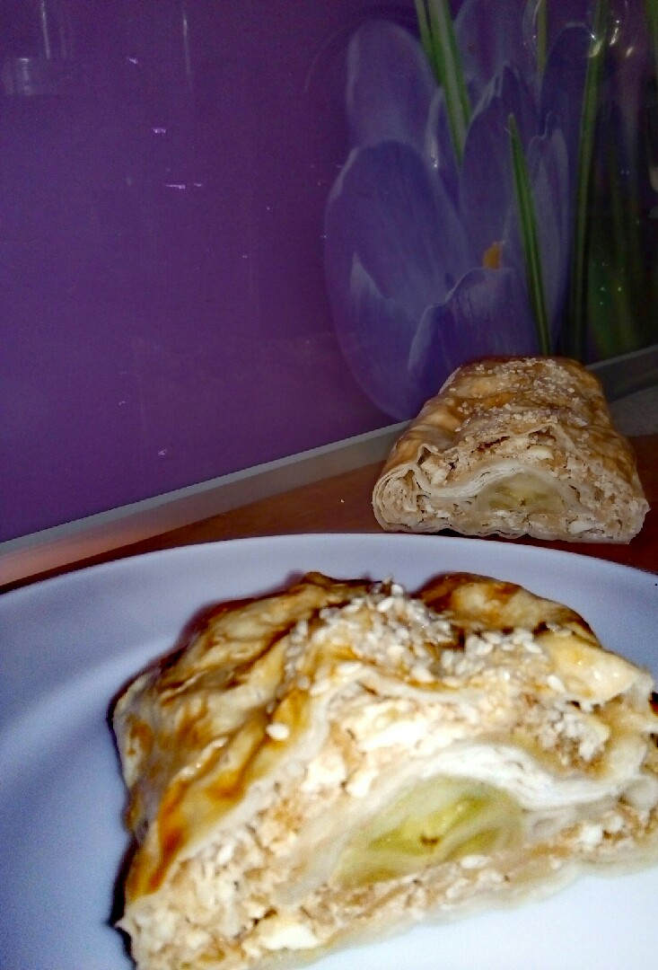 Лаваш с творогом,яблоком и бананом