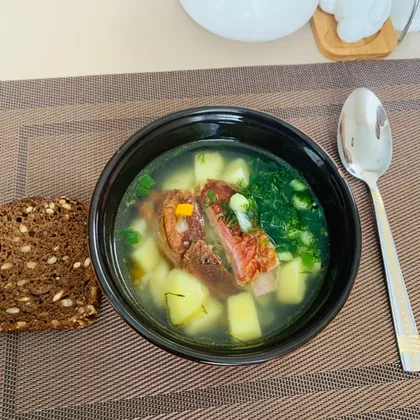 Картофельный суп с копчёнными ребрышками