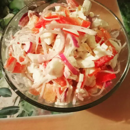 Салат из фунчозы с перцами и красным луком (Постный вариант)