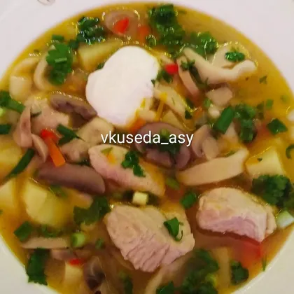 Суп из индейки с грибами и домашней лапшой