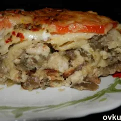 Заливной пирог из лаваша с курицей и грибами