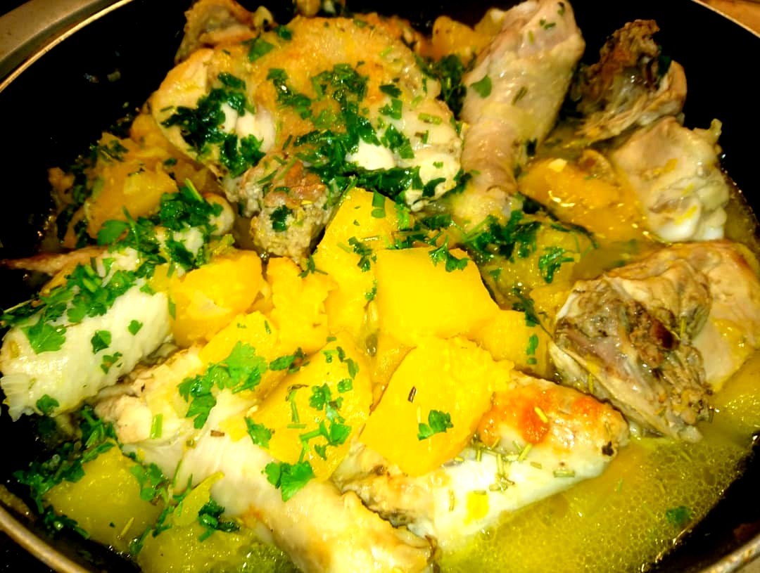 Цыпа с тыквой, розмарином и чесноком