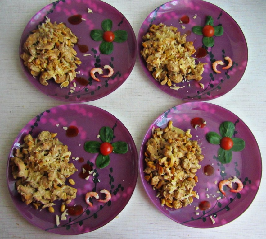 Курица терияки с арахисом и грибами