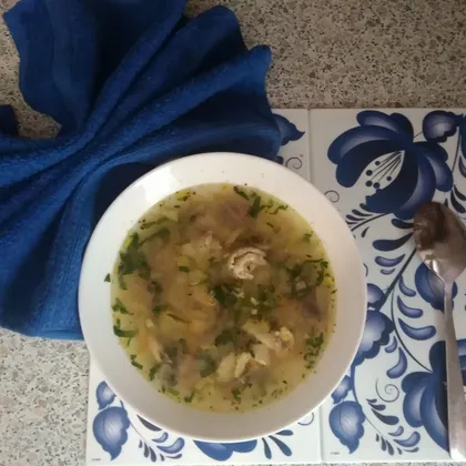 Суп с кукурузой, кабачком и грибами