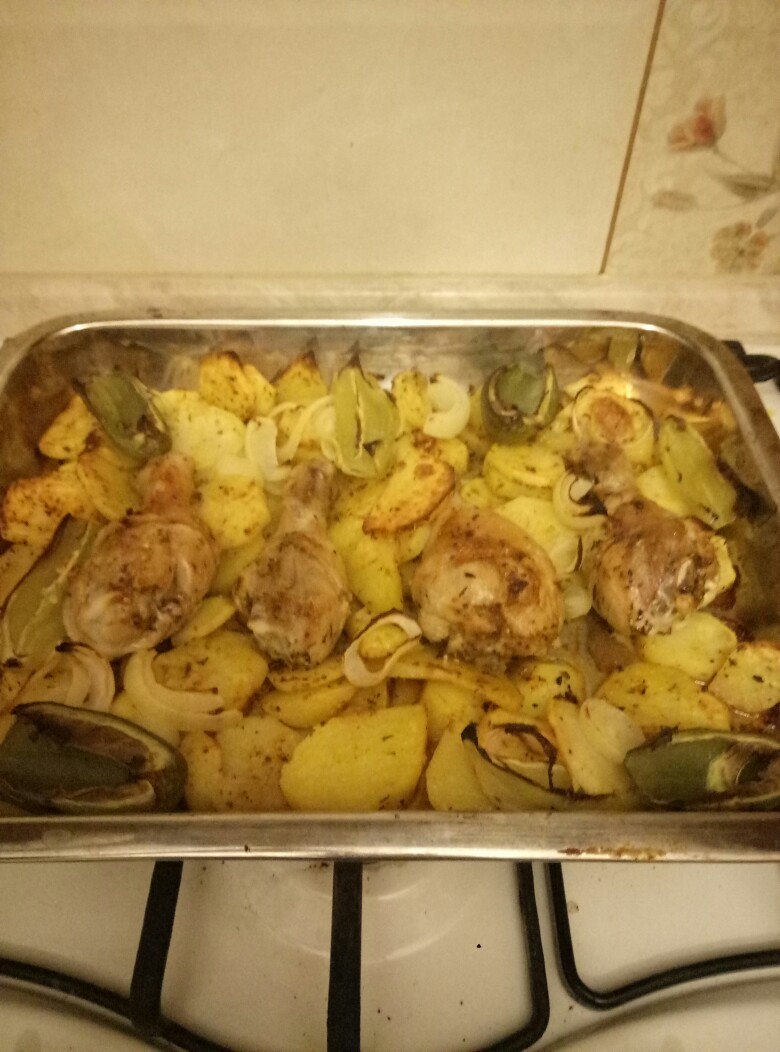 Запеченные овощи с курицей