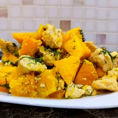 Тыква запечённая в духовке с курицей. ПП рецепт