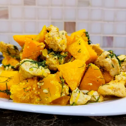 Тыква запечённая в духовке с курицей. ПП рецепт