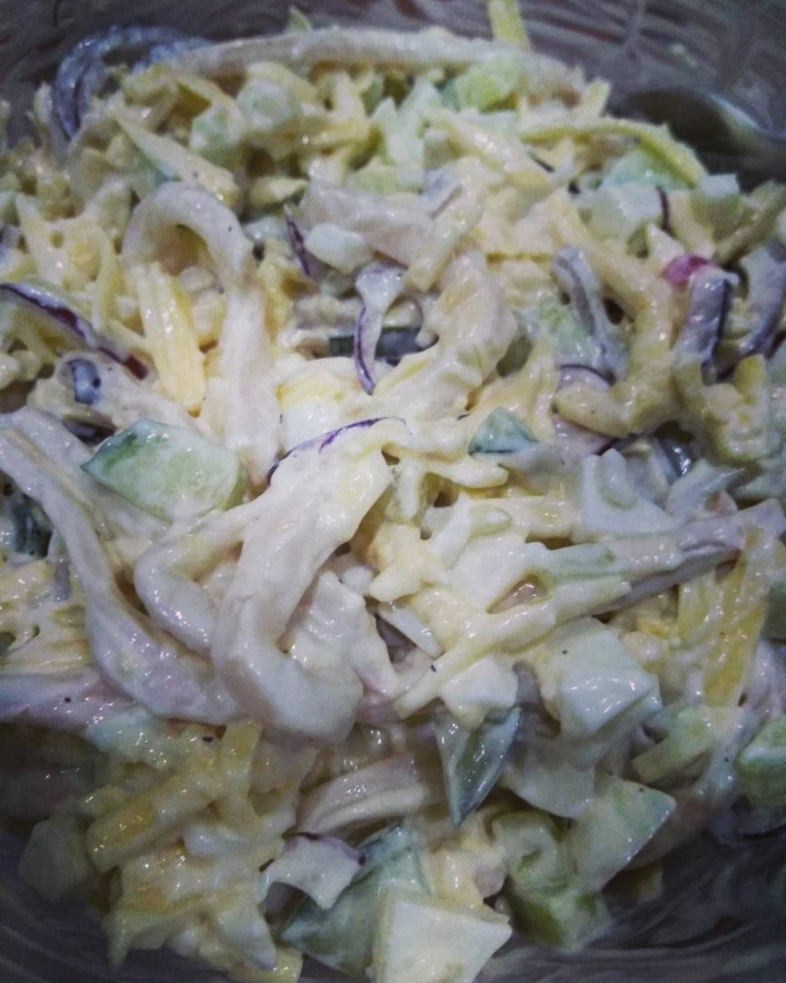 Домашний салат с кальмарами и сыром – пошаговый рецепт приготовления с фото
