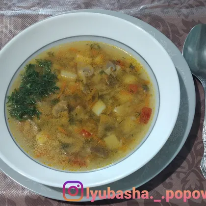 Суп из шампиньонов с рисом и овощами