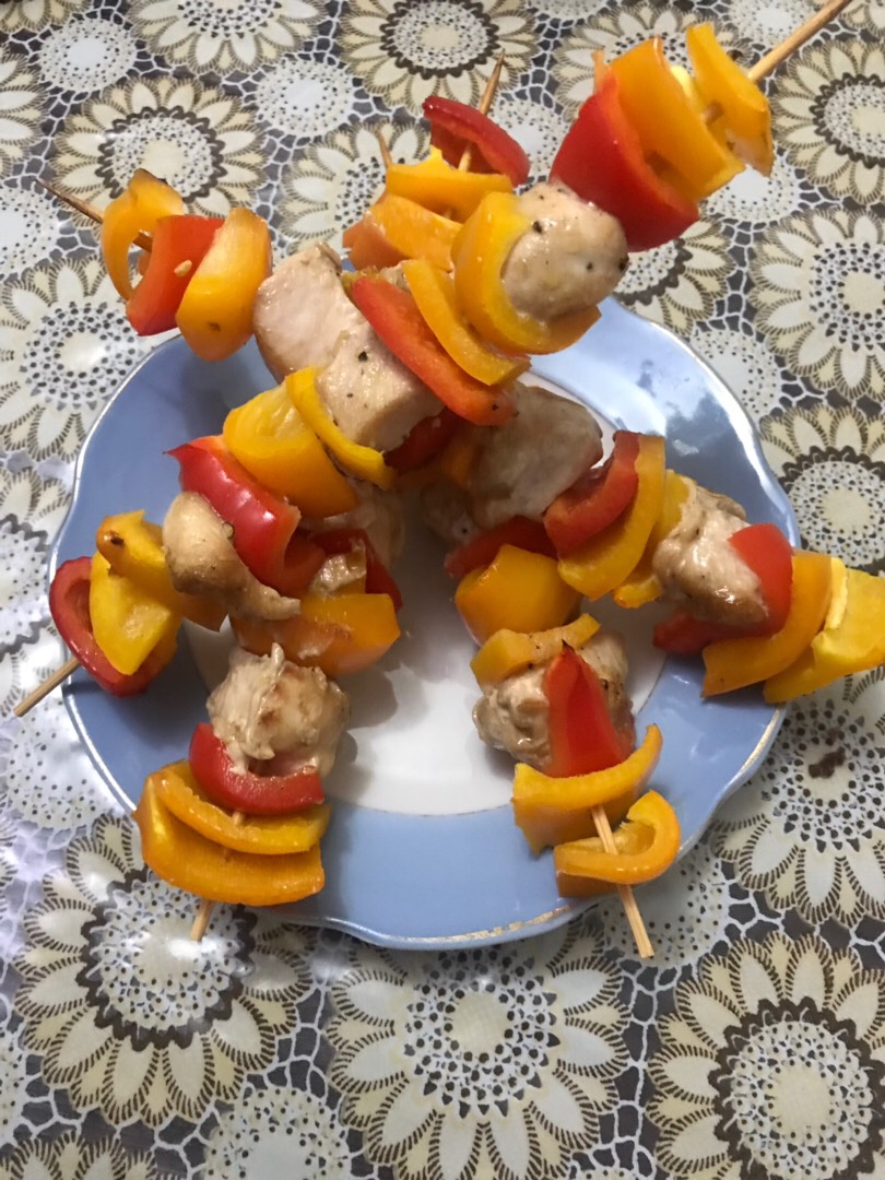 Пп Куриные шашлычки с овощами в соусе терияки