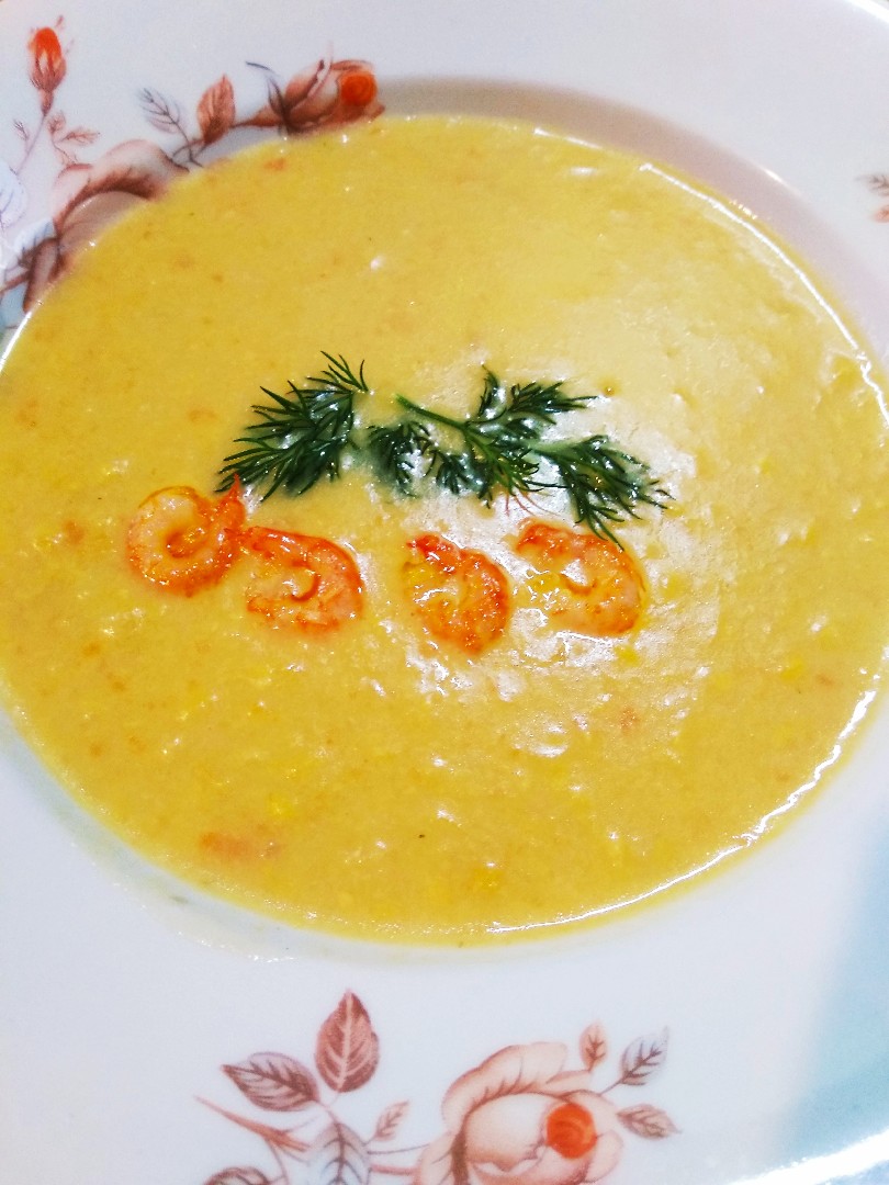 Кукурузный крем-суп с креветками – кулинарный рецепт