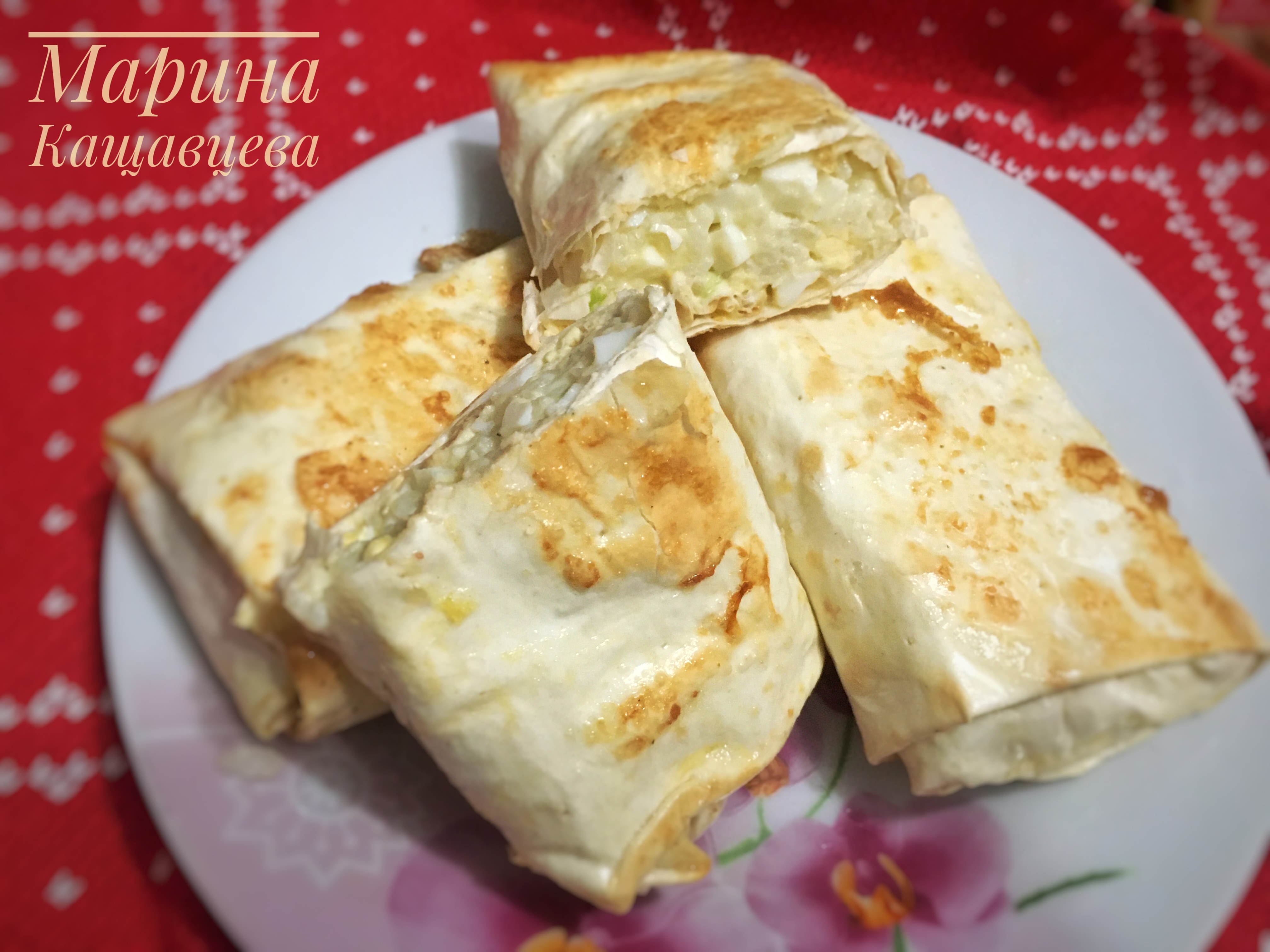 Рулеты из лаваша с рисом и яйцом 